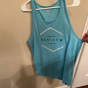 Brand is Hurley! It’s light blue! It’s a chill shirt to wear! Not used so often!